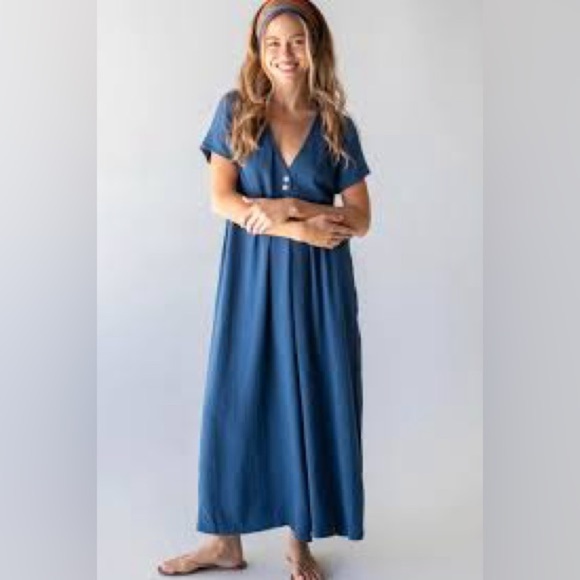 NATURAL LIFE Pants - Natural Life Avery Linen Blend Jumpsuit Wide Leg Indigo Excellent Size XS